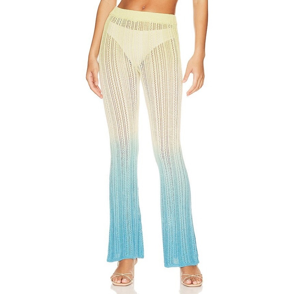 NBD Circe Pant Yellow‎ Blue Ombre Crochet Knit Flare Leg Beach Coverup Small